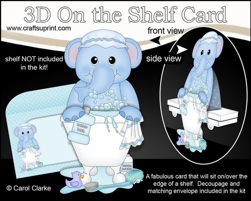 3D On the Shelf Card Kit - Bathtub Buddies - Cute Little Levi Elephant has a Bubble Bath