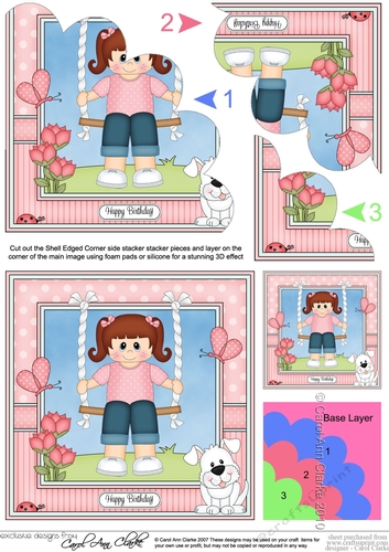 Cute Little Girl is Swinging High Shell Edged Corner Side Stacker