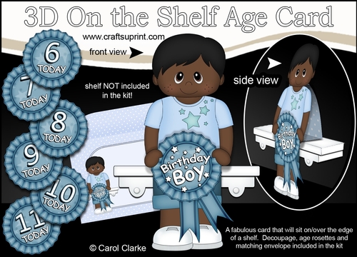 3D On the Shelf Card Kit - Little Ethnic Boy Lee-Ron is the Birthday Boy with 6 - 11 age Rosette Decoupage
