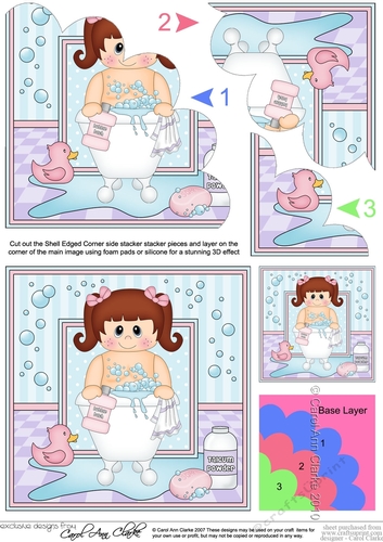 Cute Little Girl Bathtub Buddies Shell Edged Corner Side Stacker