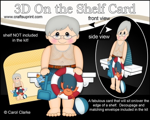 3D On the Shelf Card Kit - Old Man Claud is spending the Day on the Beach 