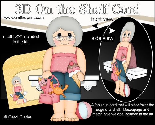 3D On the Shelf Card Kit - Old Lady Rebecka is spending the Day on the Beach