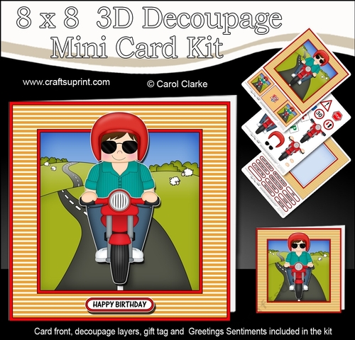 8 x 8 Mini Kit with 3d Decoupage - Alcyon Rides his Motorbike