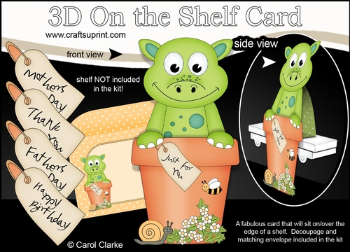 3D On the Shelf Card Kit - Flower Pot Friends Little Dinosaur Denis