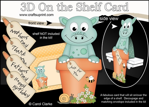 3D On the Shelf Card Kit - Flower Pot Friends Little Dinosaur Deke