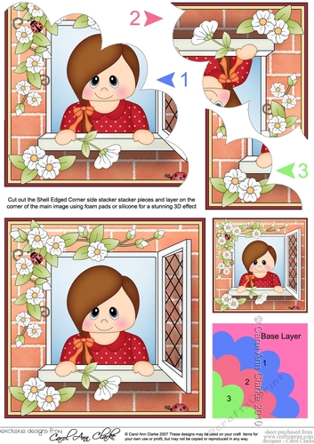 Shell Edged Corner Side Stacker - Through the Window - Cute Little Girl