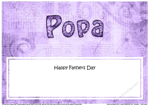 Large DL Happy Fathers Day POPA Clocks matching insert