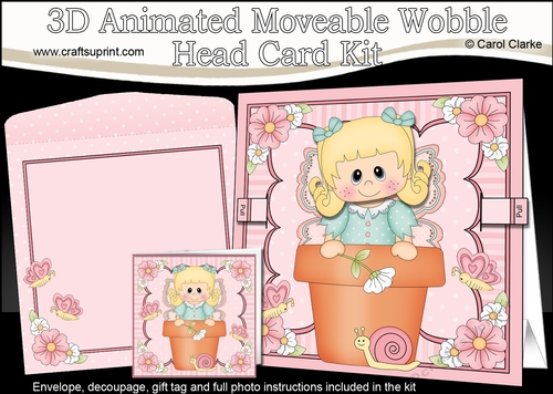 3D Animated Moveable Wobble Head Card Kit - Flower Pot Friends Little Fairy Grace