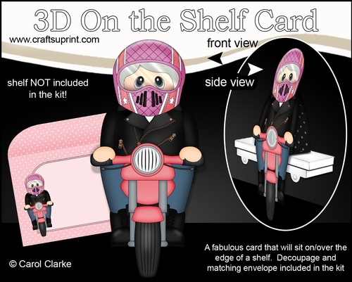 3D On the Shelf Card Kit - Old Lady Britta Rides her Motorbike