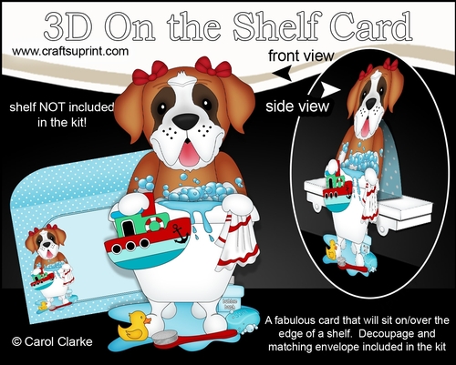 3D On the Shelf Card Kit - Bathtub Buddies - Little St Bernard Dog Lady has a Bubble Bath