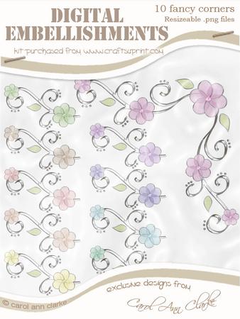 'organza and Pearl Flower Corner' Digital Embellishments
