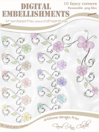 'organza Butterfly and Flower Corner' Digital Embellishments
