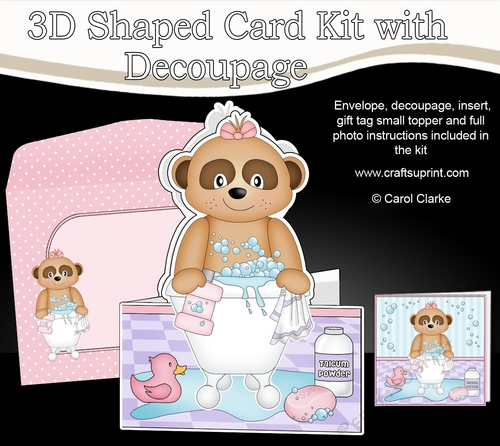 3D Shaped Card  Kit - Bathtub Buddies - Cute Little Baby Meerkat Natalya has a Bubble Bath