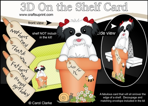 3D On the Shelf Card Kit - Flower Pot Friends Little Shih Tzu Dog Daisy