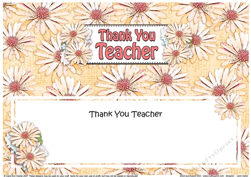 Large DL THANK YOU TEACHER Daisies Floral matching insert