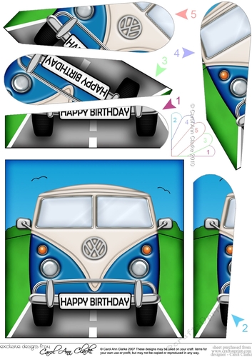 Fun Camper Van Bithday Fan Pyramage Topper