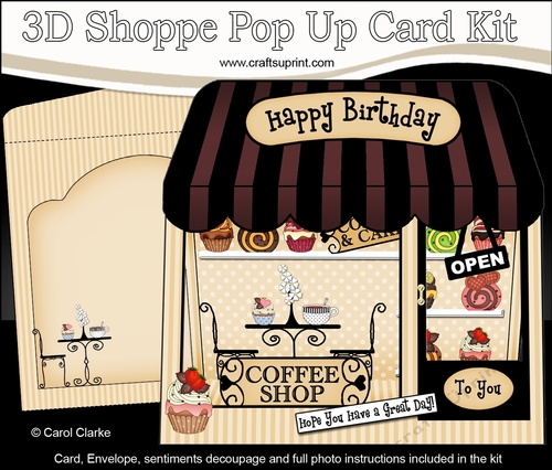 3D Shoppe Window Pop Up Card Kit -  Beans & Cream Coffee & Cake Shop