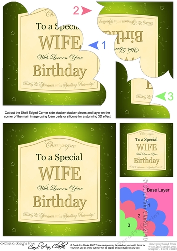 Happy Birthday Wife Champers label Shell Edged Stacker
