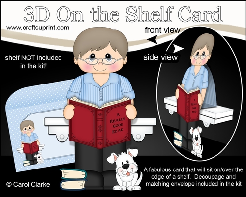 3D On the Shelf Card Kit - Older Man Noel is Reading a Good Book