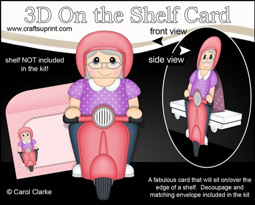 3D On the Shelf Card Kit - Old Lady Gilma Rides her Motor Scooter