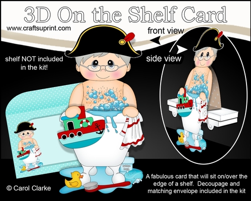 3D On the Shelf Card Kit - Bathtub Buddies - Old Man Admiral Erwin plays with his boat in his Bubble Bath