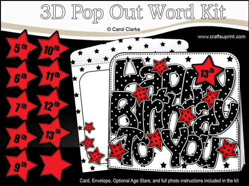 3D Happy Birthday TO YOU Stars with Ages 5 to 13 Pop Out Word Card 