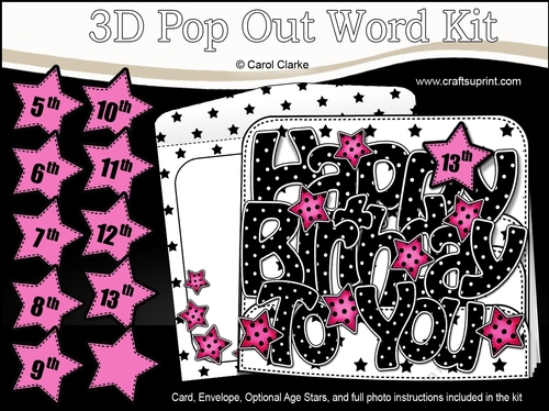 3D Happy Birthday TO YOU Stars with Ages 5 to 13 Pop Out Word Card 