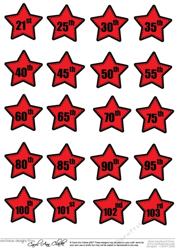 3D Birthday Age Stars 21st to 103rd Decoupage Sheet