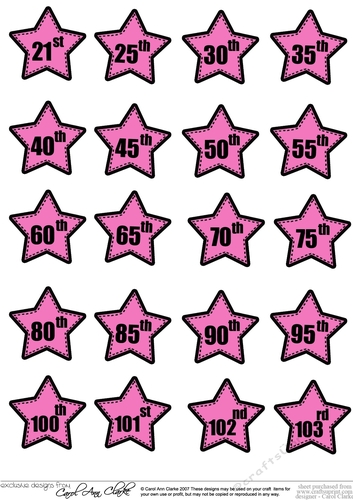 3D Birthday Age Stars 21st to 103rd Decoupage Sheet