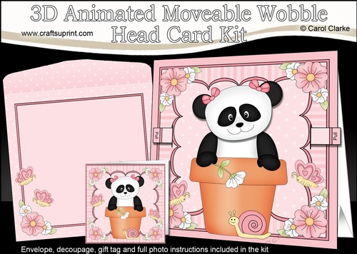 3D Animated Moveable Wobble Head Card Kit - Flower Pot Friends Little Panda Bear Su Ling