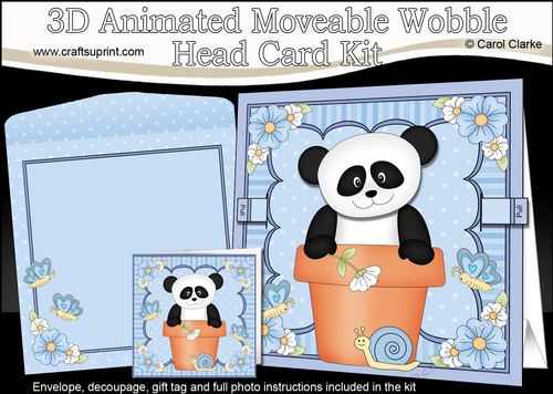 3D Animated Moveable Wobble Head Card Kit - Flower Pot Friends Little Panda Bear Chi Chi