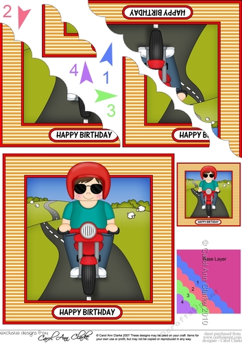 Scalloped Corner Stacker Topper - Motorbike Rider