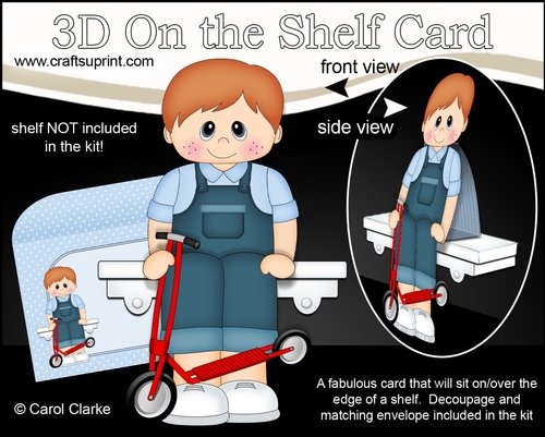 3D On the Shelf Card Kit - Cute Little Toddler Braydan has a Toy Scooter