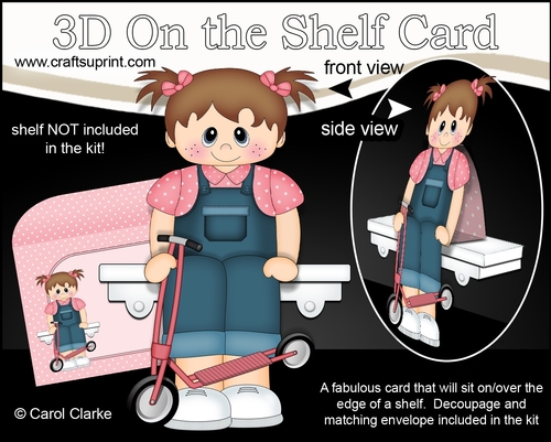 3D On the Shelf Card Kit - Cute Little Toddler Amari has a Toy Scooter