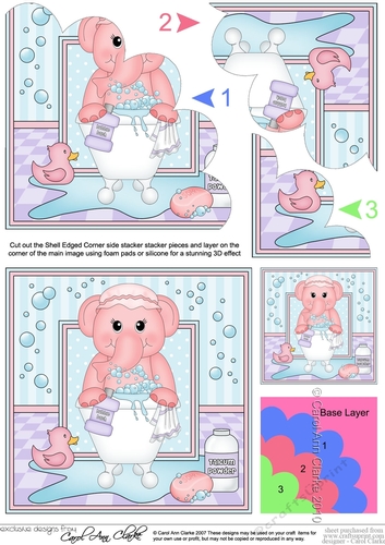 Cute Little Lola Elephant Bathtub Buddies Shell Edged Corner Side Stacker