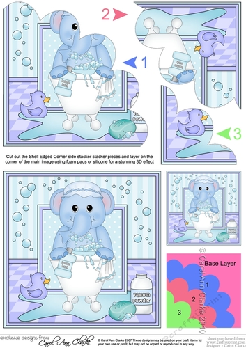 Cute Little Levi Elephant Bathtub Buddies Shell Edged Corner Side Stacker