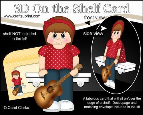 3D On the Shelf Card Kit - Cute Little Teen Samantha plays the Guitar