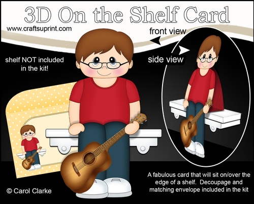 3D On the Shelf Card Kit - Cute Little Teen Zacharie plays the Guitar