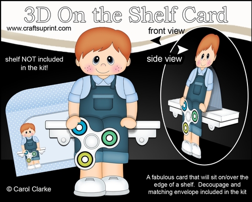 3D On the Shelf Card Kit - Cute Little Toddler Ajax has a Fidget Spinner