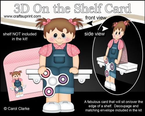 3D On the Shelf Card Kit - Cute Little Toddler Juliette has a Fidget Spinner
