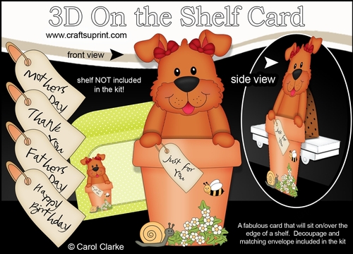 3D On the Shelf Card Kit - Flower Pot Friends Little Dog Rose