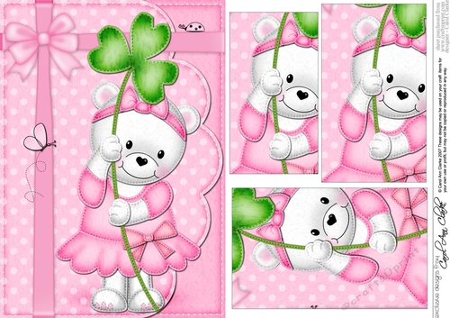A5 Teddy Tess has a Good Luck Clover Pyramage Topper