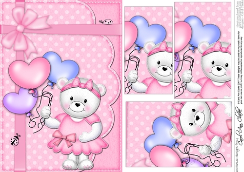 A5 Teddy Tess has Pretty Balloons Pyramage Topper