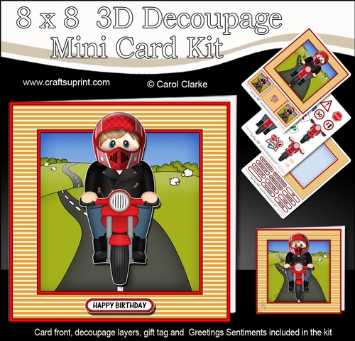 8 x 8 Mini Kit with 3d Decoupage - Teen Tyrell Rides his Motorbike
