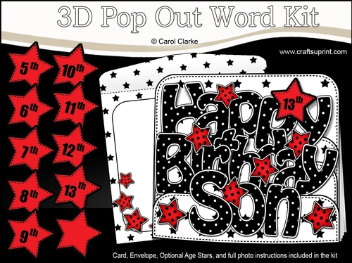 3D Happy Birthday SON Stars with Ages 5 to 13 Pop Out Word Card
