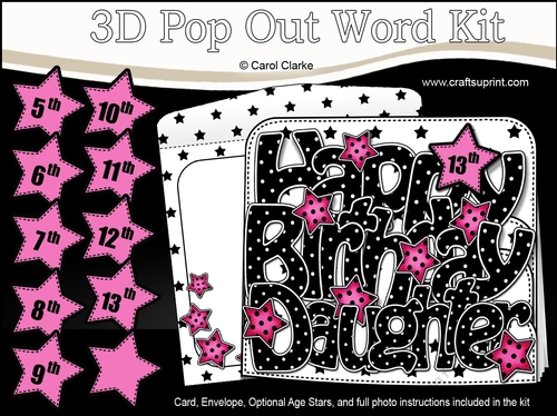 3D Happy Birthday DAUGHTER Stars with Ages 5 to 13 Pop Out Word Card 