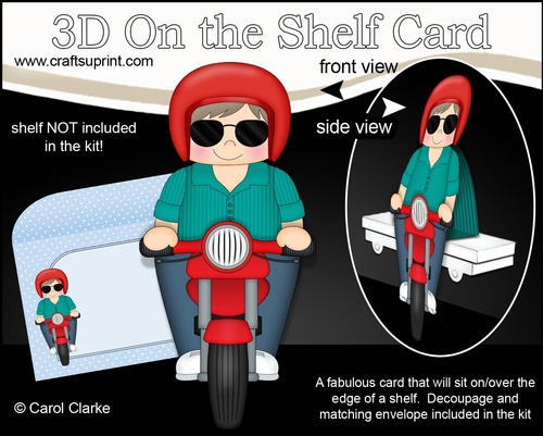 3D On the Shelf Card Kit - Older Man Piers Rides his Motorbike