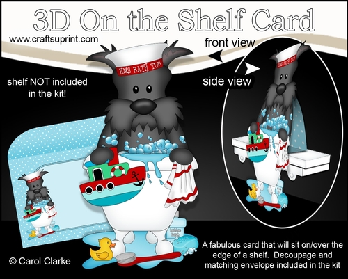 3D On the Shelf Card Kit - Bathtub Buddies - Little Scottie Dog Hamish has a Bubble Bath