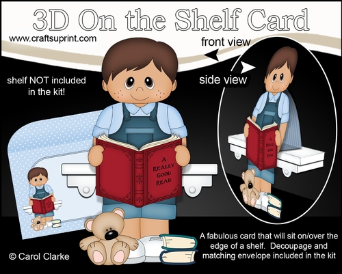 3D On the Shelf Card Kit - Cute Little Ethnic Toddler Eshan is Reading a Good Book