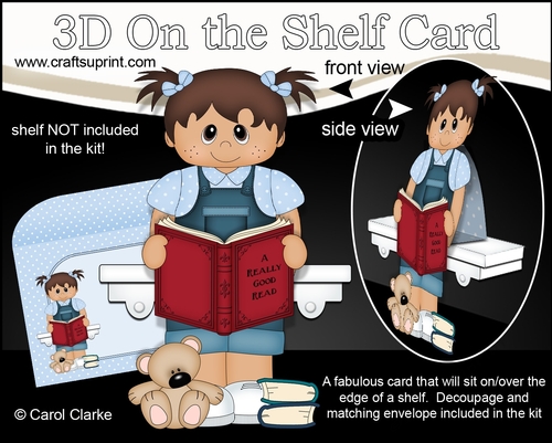 3D On the Shelf Card Kit - Cute Little Ethnic Toddler Nima is Reading a Good Book